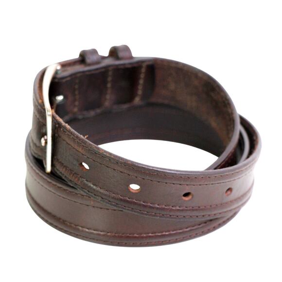 ENGLAND BROWN REAL LEATHER 1 1/8"Wd STITCH CASUAL DRESS MEN'S BELT Sz 34/86 (A95 - Picture 3 of 11